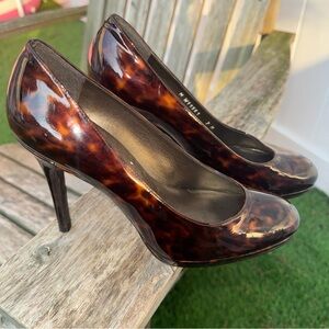 Stuart Weitzman Brown Animal Leopard Tortoise PatentLeather Pumps Heels Shoes  7